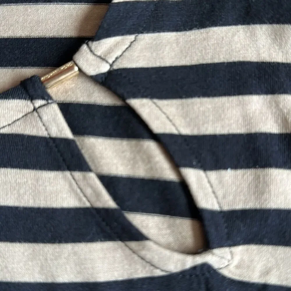 Michael Kors Womens Black Khaki Striped‎ Blouse Size Large Long Sleeve